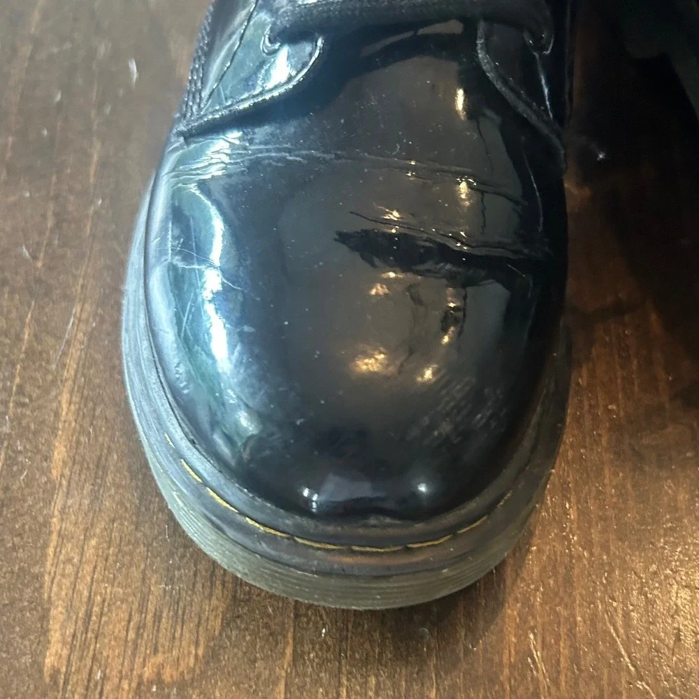 Dr. Martens 1460 J Combat Boots Kids Size 4 Black Patent Leather Side Zip Grunge